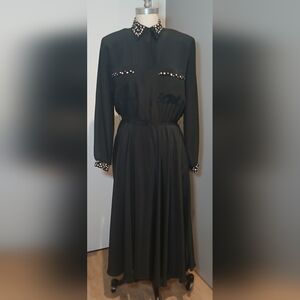 Vintage Ilse M. Black Dress With Polka Dot Detail Size 10